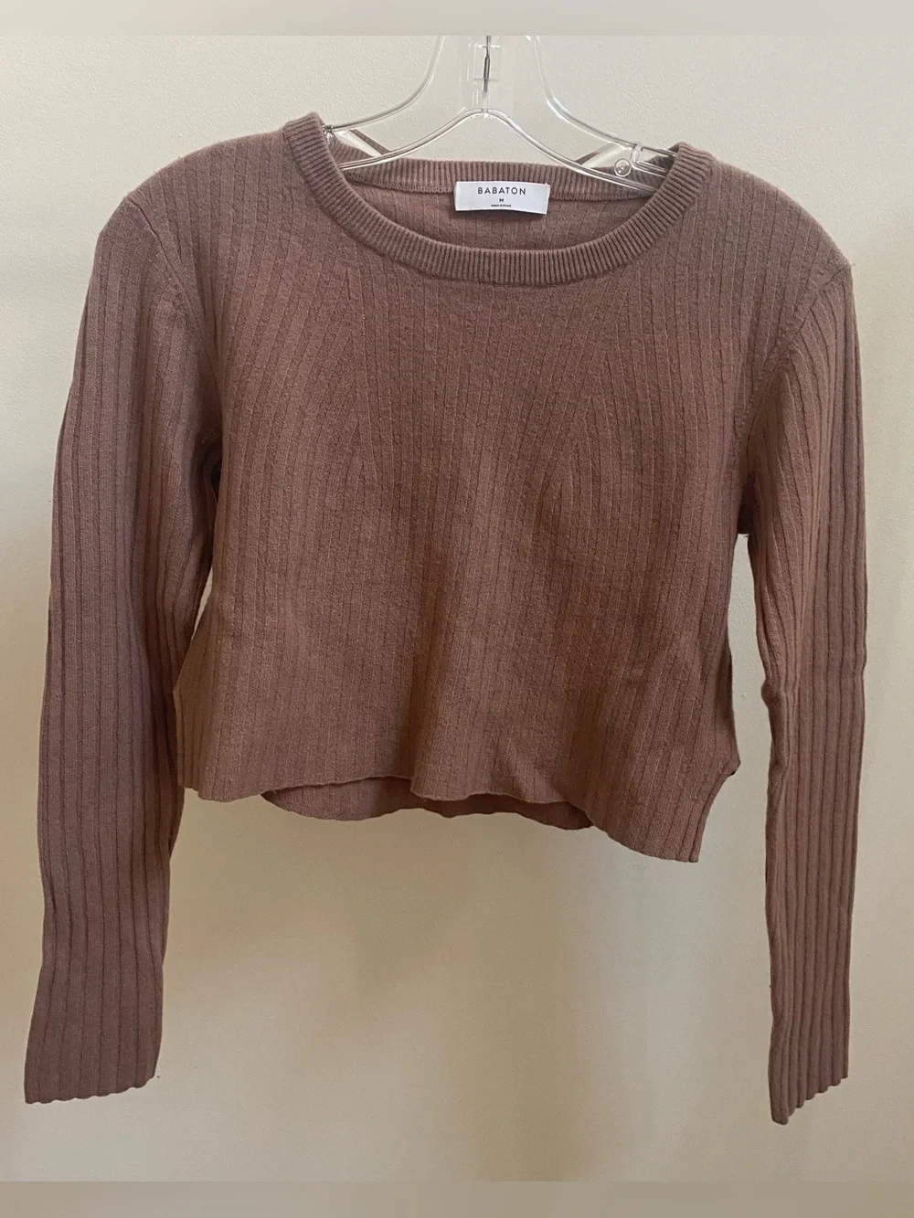 Babaton Aritzia ribbed brown cropped sweater Sz M